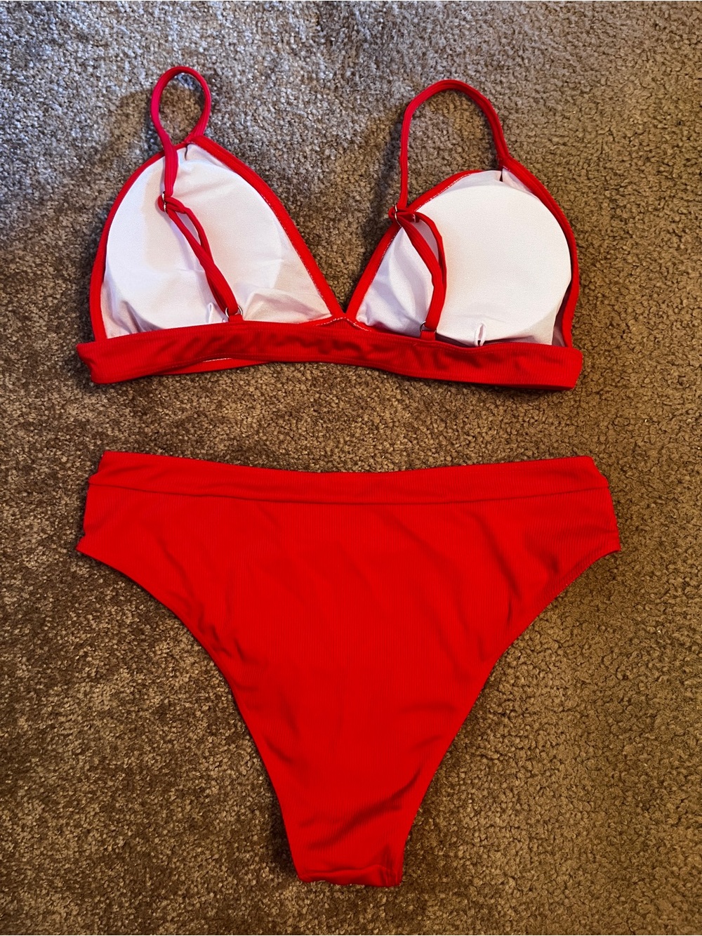 Red Ribbed Triangle Bikini Set - Women Swim - Picture 2 of 2